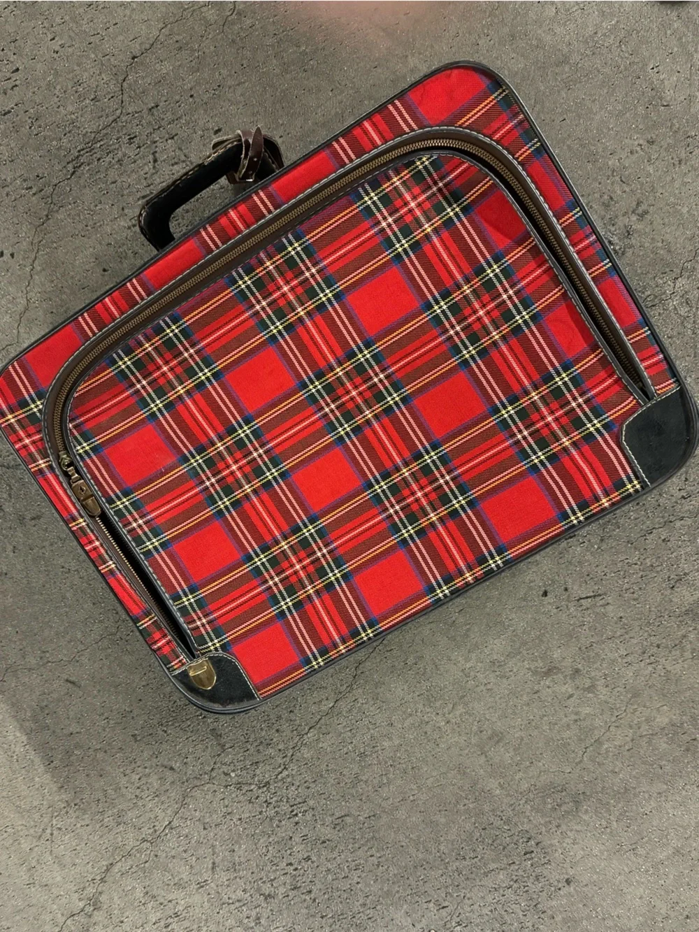 Vintage Leeds Red Tartan Carry-On Bag with Front Pocket